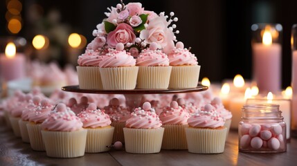 Wall Mural - pink cupcake with candle