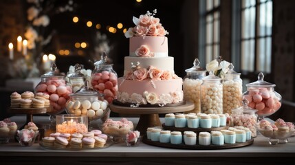 Canvas Print - Delicious Wedding Cake and Candy Bar