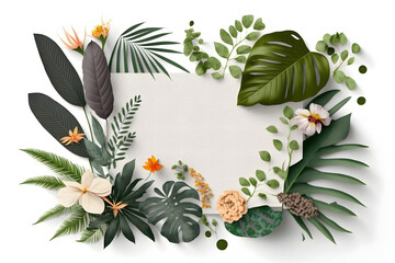 Wall Mural - Fresh Variety Plant Leaves And Flower Isolated In White Box Frame background