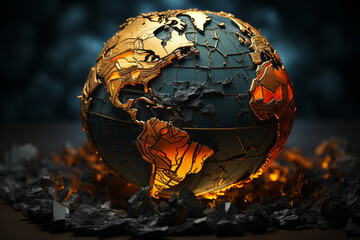 Leinwandbilder - A broken and shattered world map, highlighting the global impact of the apocalypse and the loss of geographical boundaries. Generative AI technology.