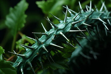 Poster - Close up thorn on a green background. Macro view.  Generative AI technology.