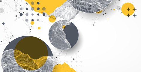 Aufkleber - Modern science technology abstract background using circle shapes. Wireframe spot surface illustration.