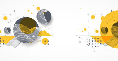 Aufkleber - Modern science technology abstract background using circle shapes. Wireframe spot surface illustration.
