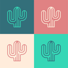 Sticker - Pop art line Cactus icon isolated on color background. Vector