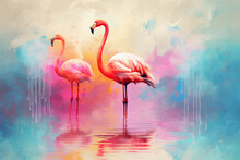 Watercolor Style Painting Of Flamingo Shape