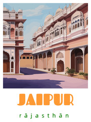 Wall Mural - Jaipur: Retro tourism poster with an Indian landscape and the headline Jaipur / Rājasthān