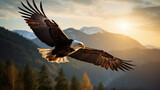 eagle flying on sky over mountains