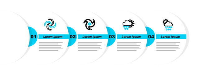 Poster - Set line Cloud with snow, rain, sun, Cloudy, Tornado and icon. Vector