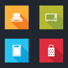 Canvas Print - Set Kitchen extractor fan, Microwave oven, Cutting board and Grater icon. Vector