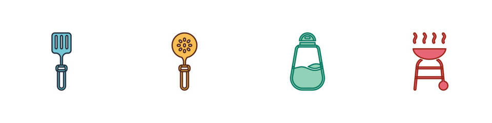 Poster - Set Barbecue spatula, Spatula, Salt and grill icon. Vector