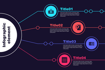 Set Artificial intelligence AI, Neural network, Binary code and . Business infographic template. Vector