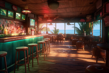 Wall Mural - vintage cocktail party drink glass alcohol tropical lime bar beverage interior. Generative AI.