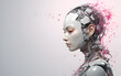 ai humanistic robot head with soft background