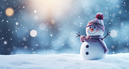  Snowman in Winter Wonderland / Merry Christmas / Cute Red Hat Snowman / Snow – Generative Ai