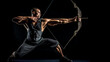 athlete archer competition in sports archery, banner with black background made with Generative AI