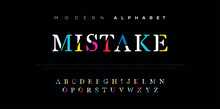 MISTAKE Modern Abstract Digital Alphabet Font. Minimal Technology Typography, Creative Urban Sport Fashion Futuristic Font And With Numbers. Vector Illustration