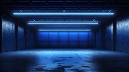 Wall Mural - 3d Render Abstract Background Empty Room Blank Screen Frame Grey Corridor Tunnel Virtual Reality Space Screen Club Stage Floor Reflection