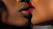 sexy beautiful African lesbian couple. lips close-up, kissing seductive woman. glamour, sensual, lgbt