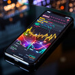 © Fahimr - Immersive Stock Market: Mobile Phone Displaying Colorful Line Graphs and Candlestick Charts