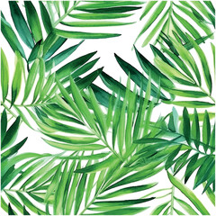 Wall Mural - Trendy abstract seamless pattern with exotic leaf pattern watercolor green background. Summer texture. Abstract tropical background.