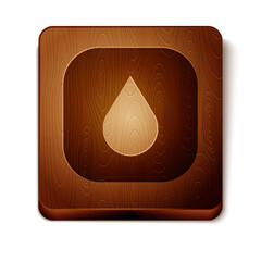 Poster - Brown Water drop icon isolated on white background. Wooden square button. Vector