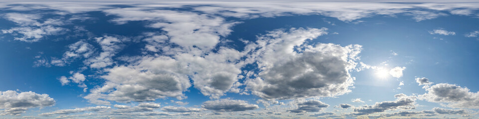 seamless cloudy blue sky hdri 360 panorama view with zenith and clouds for use in 3d graphics or game development as skydome or edit drone shot or sky replacement