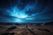 Mystical Moments: A Silhouetted Figure Gazing at the Star-Studded Night Sky from atop a Majestic Sand Dune Generative AI