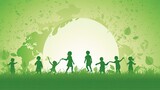 Fototapeta  - Eco Earth Day green background with children and space for banners