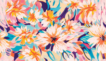 Hand Drawn Modern Artistic Flowers Print. Unique Exotic Abstract Contemporary Seamless Pattern.
