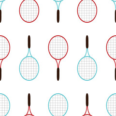 Wall Mural - Vector seamless pattern with blue and red tennis rackets. Vector seamless background with badminton rackets