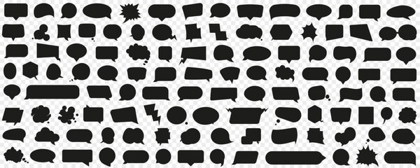 Poster - Speech bubble template collection. Set of black chat speech bubble. Abstract speech bubble cloud template