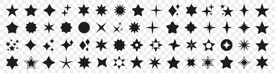 Poster - Black star icon collection. Set of stars shape. Abstract star rating collection. Black stars icons