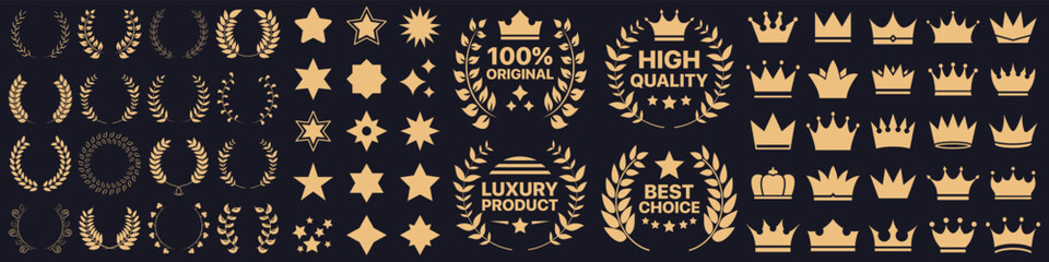 Poster - Original, high quality, luxury product, best choice emblem badge collection with star, crown and laurel wreath icons elements