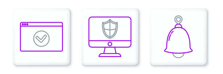 Sticker - Set line Ringing bell, Secure your site with HTTPS, SSL and Computer monitor and shield icon. Vector