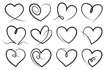 Wall Mural - Abstract continuous line hearts outline vector illustrations. Heart drawings with single line. Love, emotion symbol line art collection.