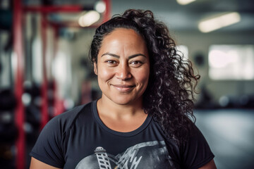 Woman wearing black exercising in a home gym.