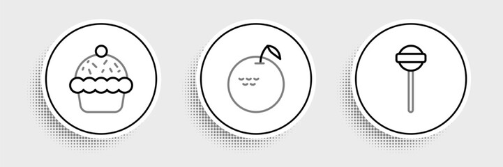 Poster - Set line Lollipop, Cupcake and Apple icon. Vector