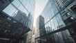 © VERTEX SPACE - worm eye view perspective of modern design office building with reflecting window sky modern financial district area urban city architecture look from below,generative ai