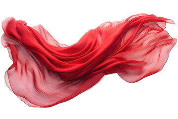 Silk scarf flying in the wind. Waving red satin cloth isolated on transparent background