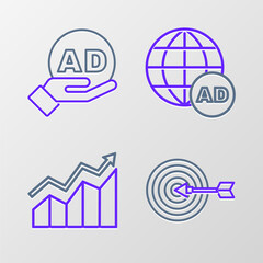 Sticker - Set line Target, Financial growth increase, Advertising and icon. Vector