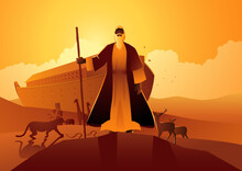 Biblical Figure Vector Illustration Series, Noah And The Ark Before The Great Flood