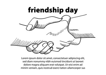 Wall Mural - simple line art of two hands holding each other strongly, friendship day, vector illustration