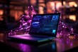 © Meow Creations - Laptop with abstract glowing network on the background. 3d rendering