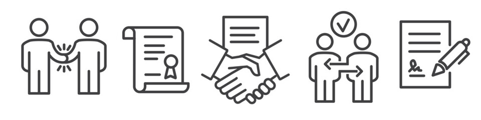 Wall Mural - Icon Set of agreement, signing, stipulation and presentation of documents - Icon Collection on white background