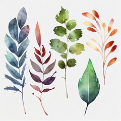 Wall Mural - leaves set, watercolor style Generative AI