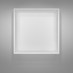 Wall Mural - Illuminated white shelf for presentations. Gray background. 3D illustration