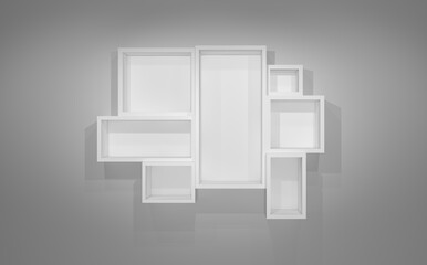 Poster - White shelves on gray wall with shadow. 3D illustration