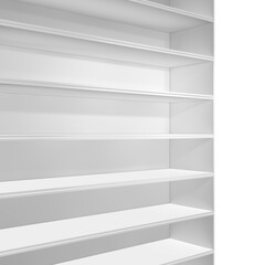 Wall Mural - Empty white bookshelf. Isolated on white background. 3D illustration