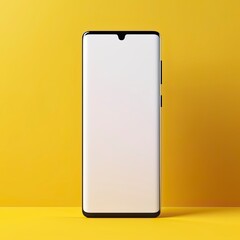 Wall Mural - Smartphone mockup with blank screen isolated on yellow background.for Product marketing,E-commerce websites.AI Generative.