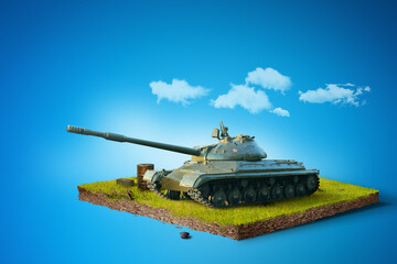 Wall Mural - Battle Tank on a square piece of ground. Military presentation combat vehicle